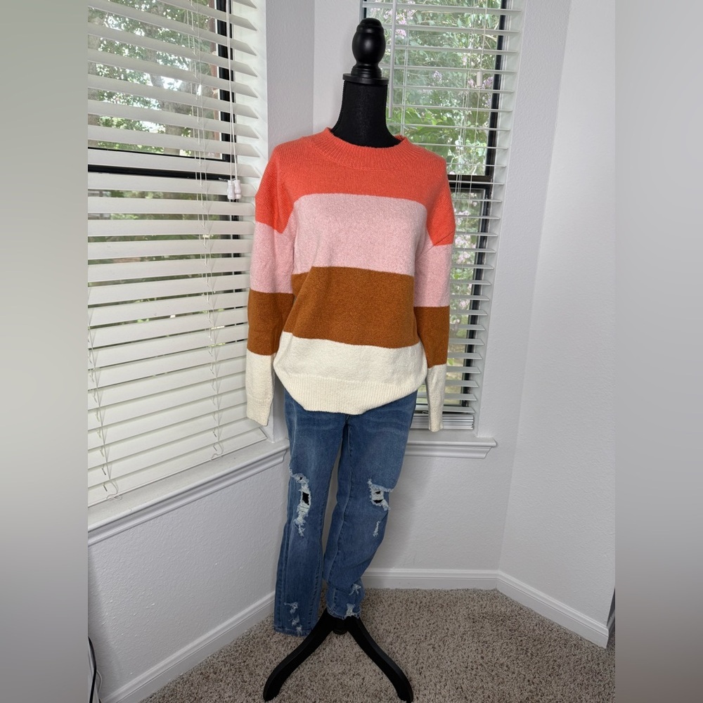 Old Navy Women's Striped Sweater - Coral, Pink, Brown, Cream